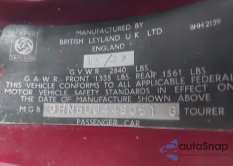 1978 Mg Mgb z USA, uszkodzony, nr VIN GHN5UJ448051G